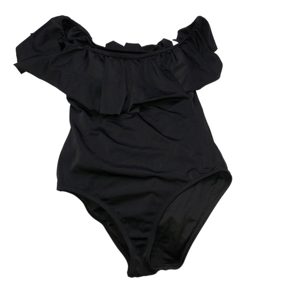 Victoria's Secret Black Old Hollywood Glamour one piece RUFFLE TOP bathi…